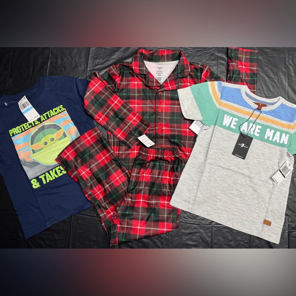 NWT, Bundle of 3, black Pajama Sets Cozy Flannel Sleepwear, plus 2 awesome Tees